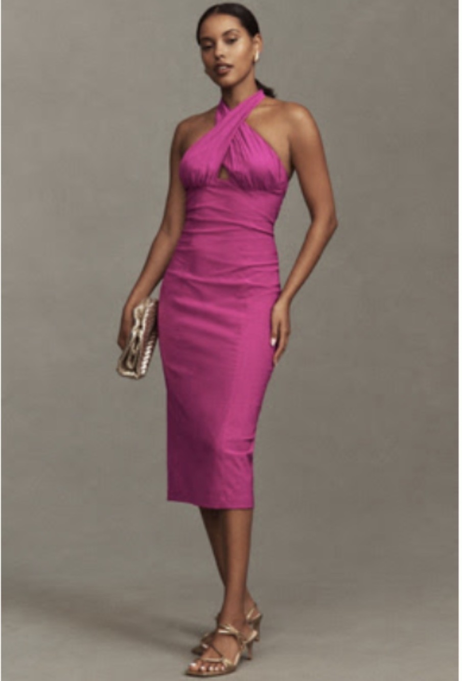 BHLDN Remy Twist Halter Cutout Midi Dress XS Dahlia pink - NWT